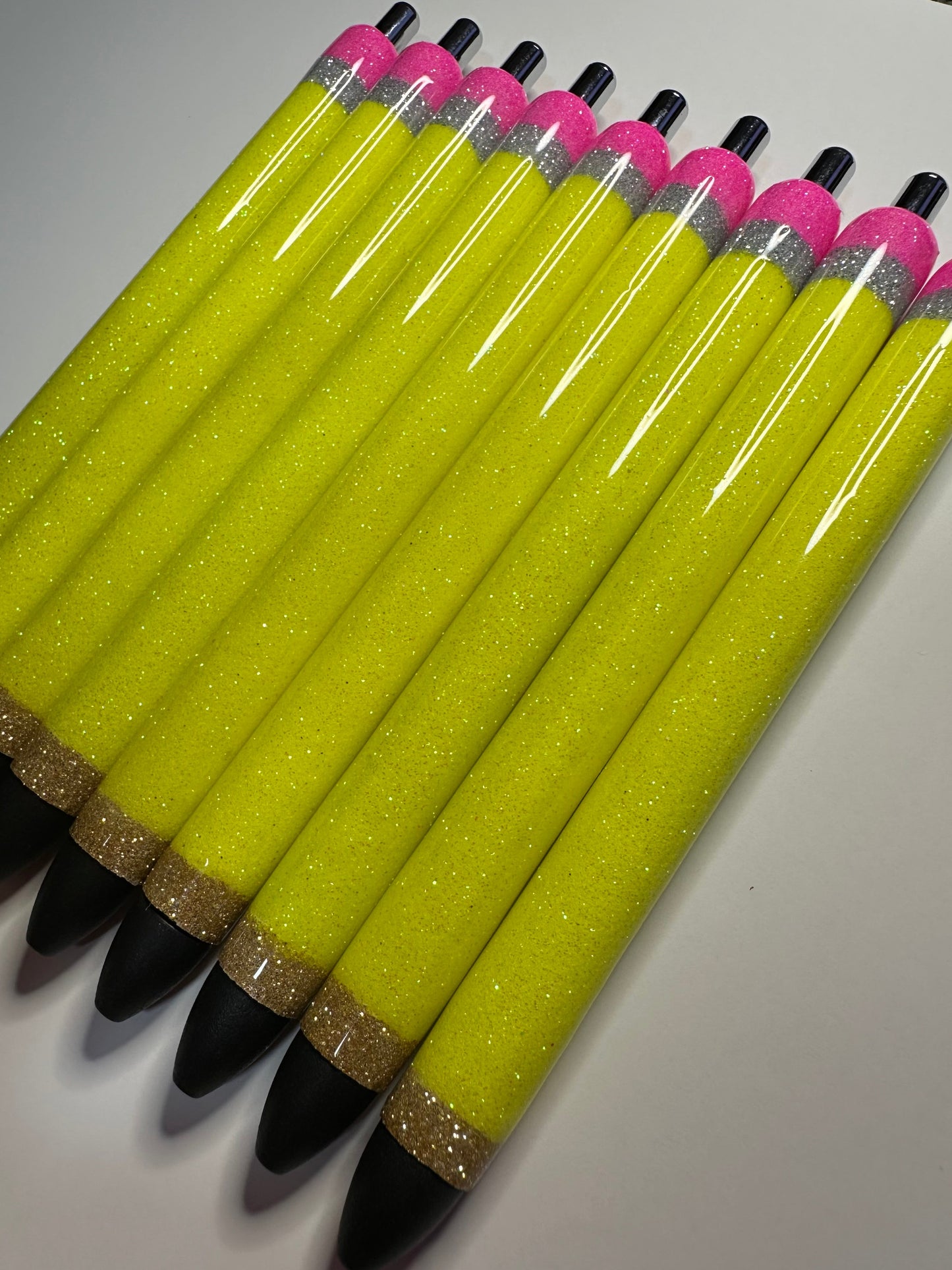 Pencil Inspired Glitter Pen – Teacher Gift- Personalize Pen Gift-