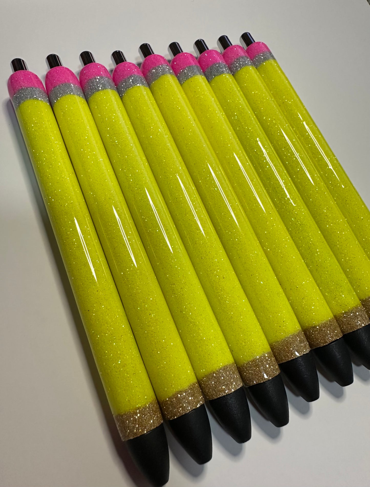 Pencil Inspired Glitter Pen – Teacher Gift- Personalize Pen Gift-